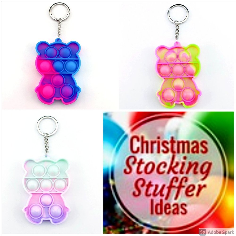 STOCKING STUFFER ALERT***Push Pop Bubble Fidget Toy Keychain BEAR***NWOT